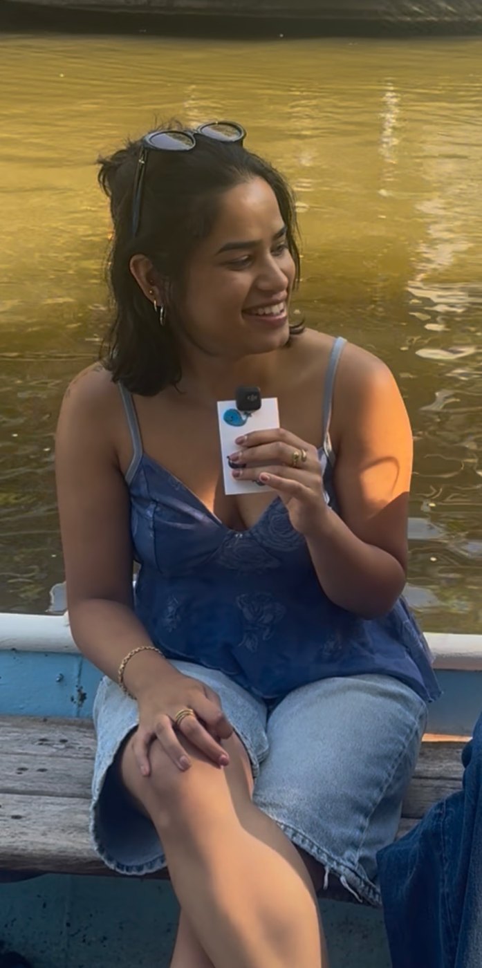 Laughing on the boat in golden evening light